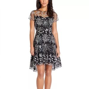 Adrianna Papell NWT Embroidered Illusion-Neck Mini Dress Size 6P